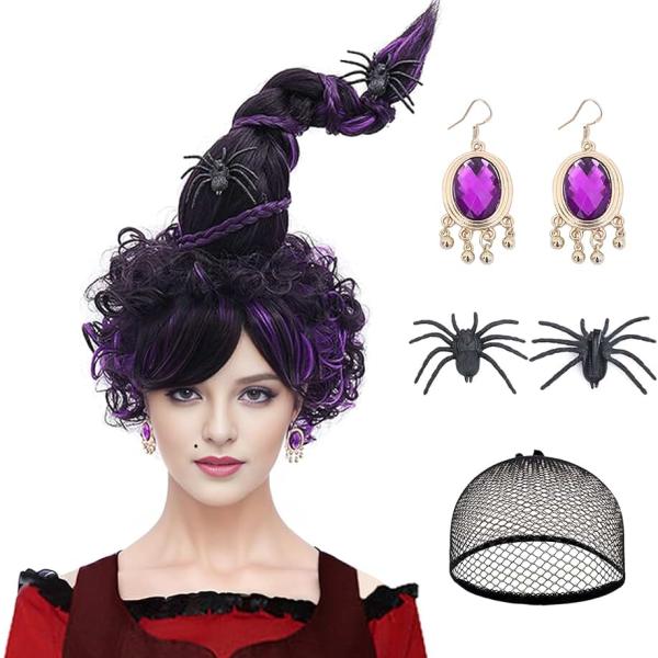 Marry Sandesoon Wig Costume Purple Mixed Black Long Braid Witch’s Hat Shaped Halloween Costume