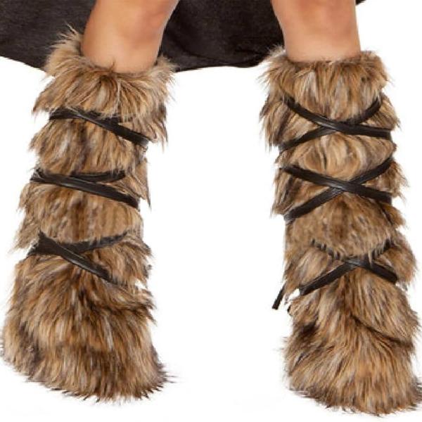 Women 80s Fuzzy Leg Warmers Plush Straps Decoration Winter Long Socks Furry Ankle Warmers Boots