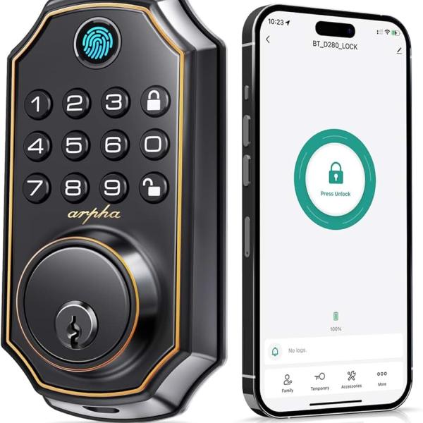 Keyless Entry Door Lock D280, 5 in 1 Smart Fingerprint Door Lock, Keypad Deadbolt with 2 Keys, One