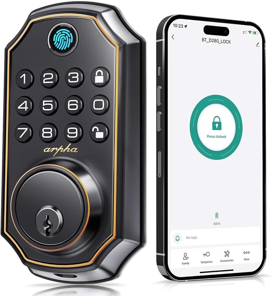 Keyless Entry Door Lock D280, 5 in 1 Smart Fingerprint Door Lock, Keypad Deadbolt with 2 Keys, One