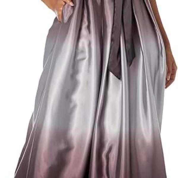 Women's Long Satin Party Dress 3/4 Sleeve and Sleeveless Has Pockets