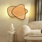 Arturesthome 2-Lights Rustic Wall Lamps, Retro Bohemian Sconce Lights, Rattan Woven Flush Mount