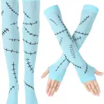 2 Pcs Halloween Costume Accessories Include Light Blue Stitched Scar Arm Sleeves Thigh High Socks