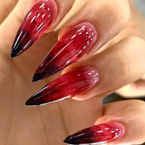 Halloween Press on Nails Blood Fake Nails Long Stiletto Stick on Nails Gothic With Blood Acrylic