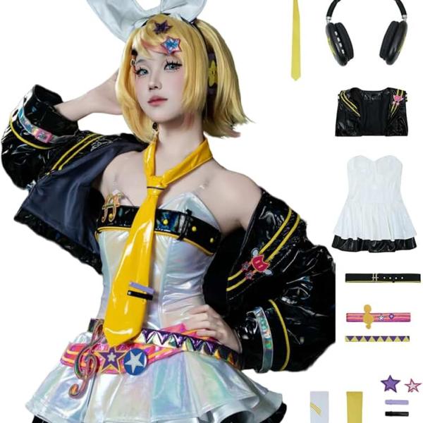 Vocaloid Kagamine Cosplay Costume, Muse Dash Hatsune Cosplay JK Uniform Sailor Dress Outfit w/Wig