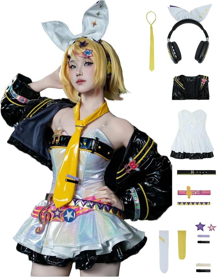 Vocaloid Kagamine Cosplay Costume, Muse Dash Hatsune Cosplay JK Uniform Sailor Dress Outfit w/Wig