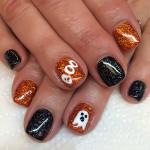 24 Pcs Black Orange Halloween Press on Nails Short Square - SHUXILIN Gold Glitter Fake Nails White