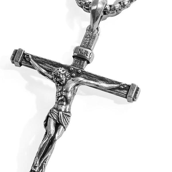 Sterling Silver Crucifix Pendant for Men, Catholic Jesus Cross Necklace for Women, 925 Sterling