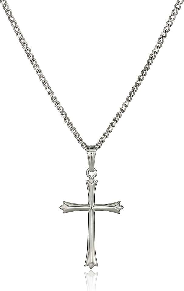 Amazon Essentials Sterling Silver Polished Embossed Cross Pendant Necklace , 18", (previously