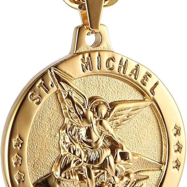 HZMAN St Michael The Archangel Catholic Medal Stainless Steel Amulet Pendant Necklace 22+2" Rolo