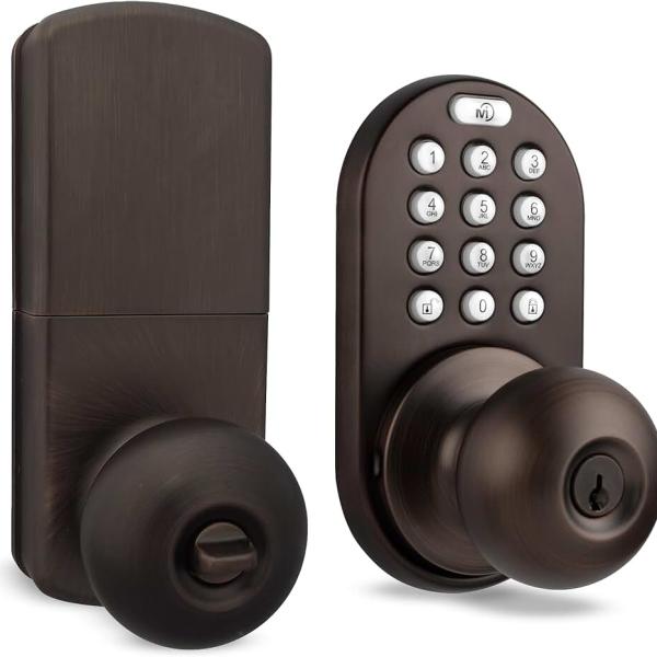 MiLocks TKK-02OB Digital Door Knob Lock with Electronic Keypad, Oil Rubbed Bronze, Keypad Lockable