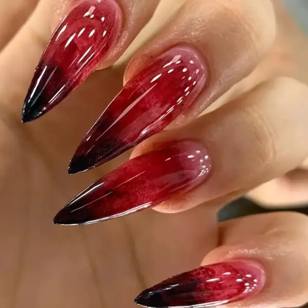 Horror Gothic Press on Nails Long Pointed Halloween Fake Nails Scary Bloody Design Acrylic False