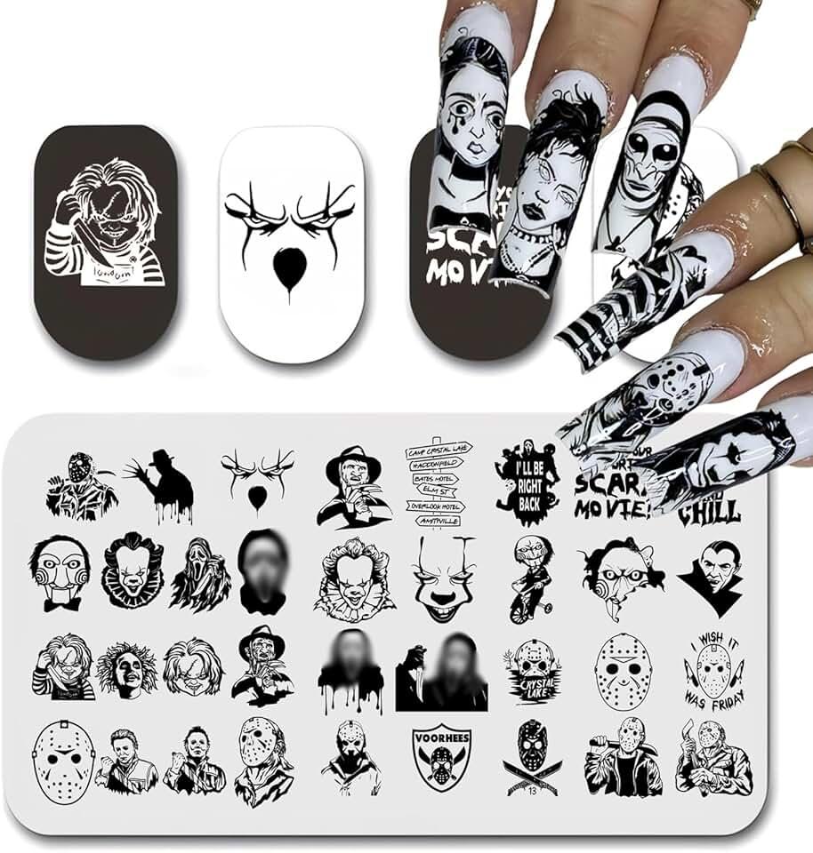 Halloween Nail Stamping Plate Nails Stamping Kit Halloween Large Scary Movie Characters Holiday