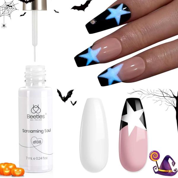 beetles Glow in the Dark Gel Nail Polish, 7ml White Gel Liner Nail Polish Luminous Blue Halloween