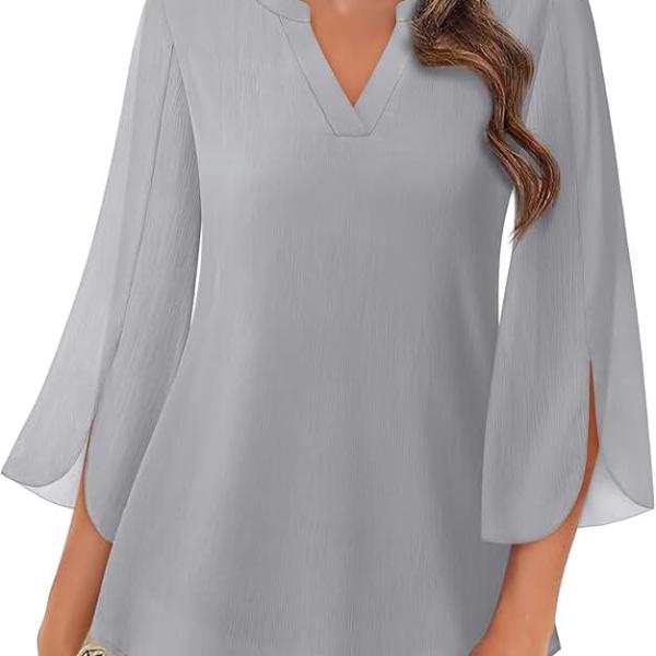 Timeson Women's 3/4 Sleeve Chiffon Blouse Shirt V Neck Dressy Tunic Tops