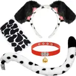 Dalmatian Ears Headband and Dog Tail Collar and Felt Stickers Set, Dalmatian Costume Puppy Dog Ears