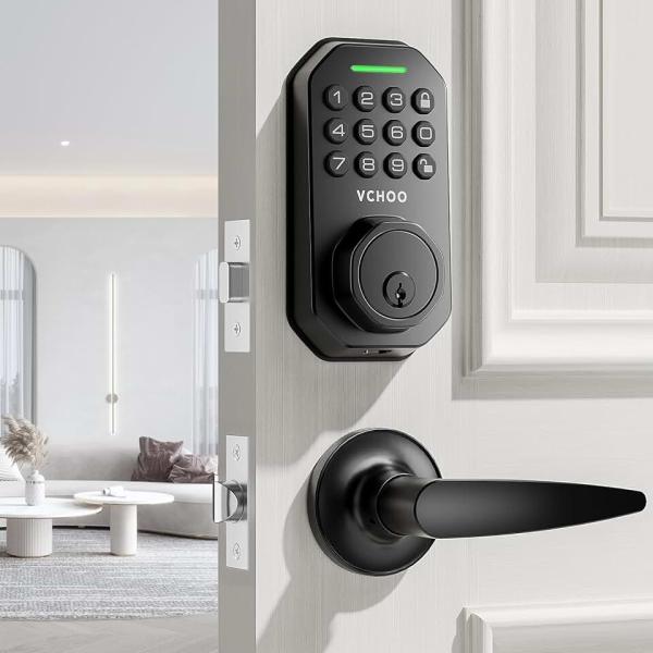 Keyless Entry Door Lock Deadbolt with Handle Set Smart Locks for Front Door with Lever Handles Auto