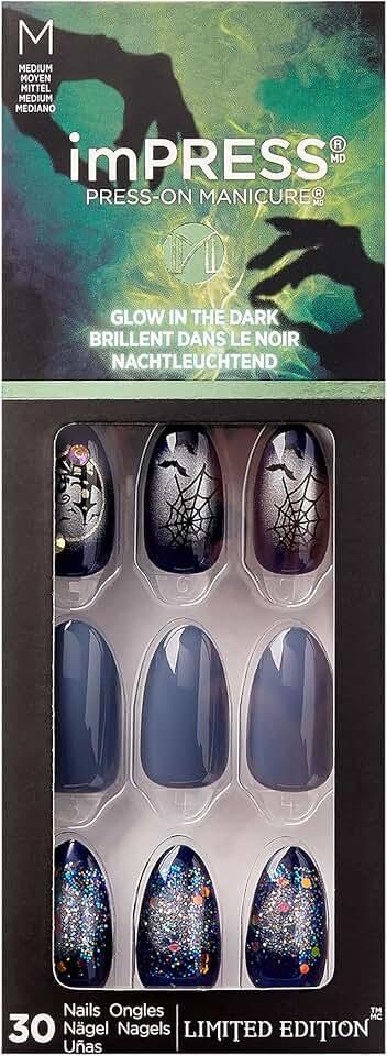 KISS imPRESS Press on Manacure Halloween Nails - Wizard, Medium Length, Almond Shape, 30 Fake Nails