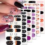 6 Sheets Halloween Nail Art Stickers for Nail Art 3D Halloween Full Nail Wraps Stickers Bat Spider