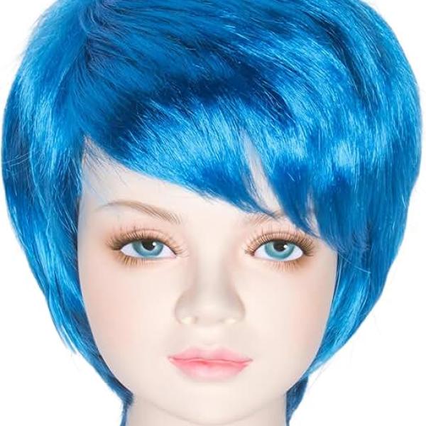 Short Straight Blue Wig Sleek Pixie-cut Wig for Small Head Women Party Cosplay Wig (Small Size)