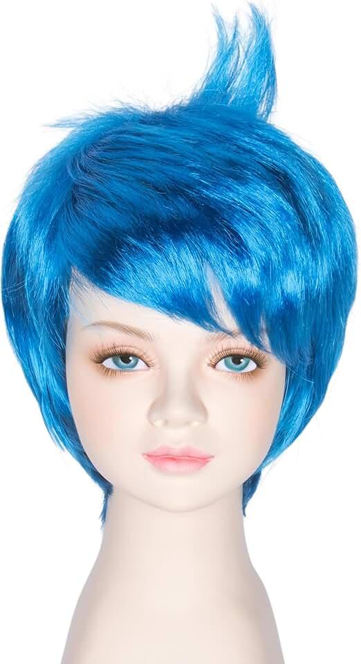 Short Straight Blue Wig Sleek Pixie-cut Wig for Small Head Women Party Cosplay Wig (Small Size)