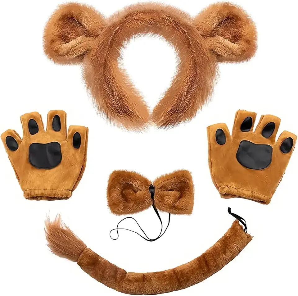 5 Pieces Halloween Costume Set Animal Cosplay Accessories Headband Gloves Bow Tie and Tail for