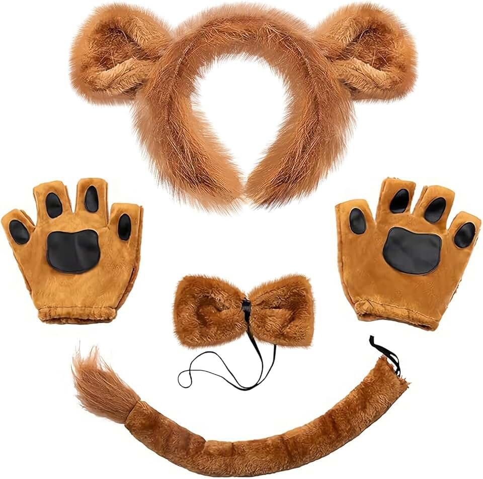 5 Pieces Halloween Costume Set Animal Cosplay Accessories Headband Gloves Bow Tie and Tail for