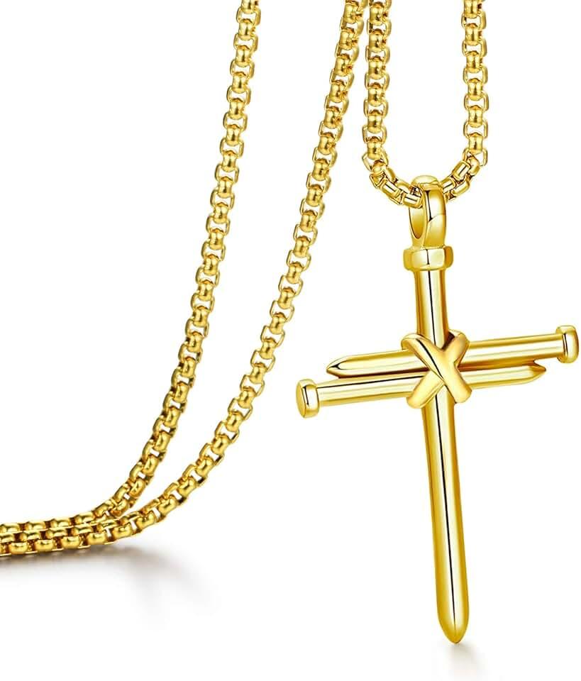 MUERDOU Cross Necklace for Men Cross Pendant STRENGTH Bible Verse Stainless Steel Necklace