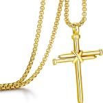 MUERDOU Cross Necklace for Men Cross Pendant STRENGTH Bible Verse Stainless Steel Necklace