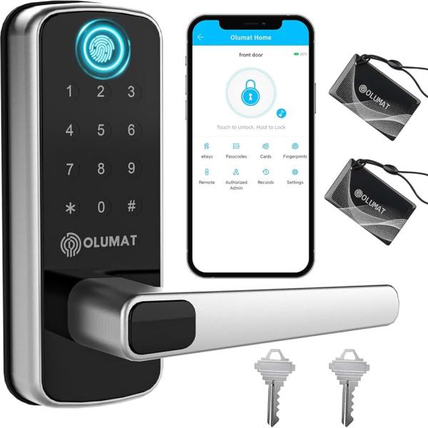 Smart Door Lock, OLUMAT Keyless Entry Door Lock Fingerprint Door Lock with Keypad Digital Door Lock