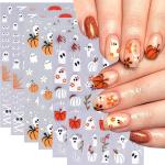 6Sheets Halloween Nail Art Stickers Cute Ghost Pumpkin Nail Decals with Cartoon Ghost Flowers