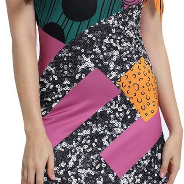 Women Halloween Costume Short Sleeves Printed Dress Vintage Style A-Line Party Dresses