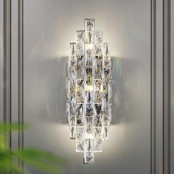 Modern Crystal Wall Sconces,Chrome Wall Light Fixtures, Luxury Indoor Wall Lamp,Crystal Vanity Wall