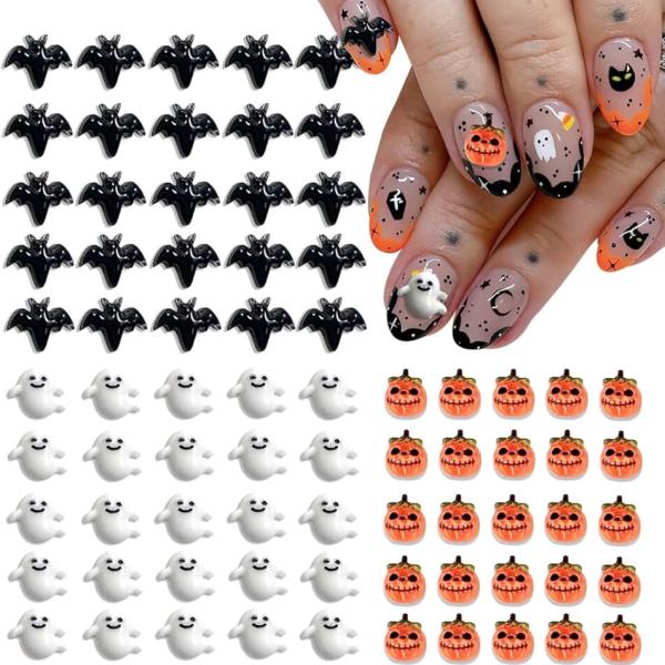 75Pcs Halloween Nail Charms Bat Pumpkin Ghost Nail Charms 3D Resin Black Nail Charms Halloween