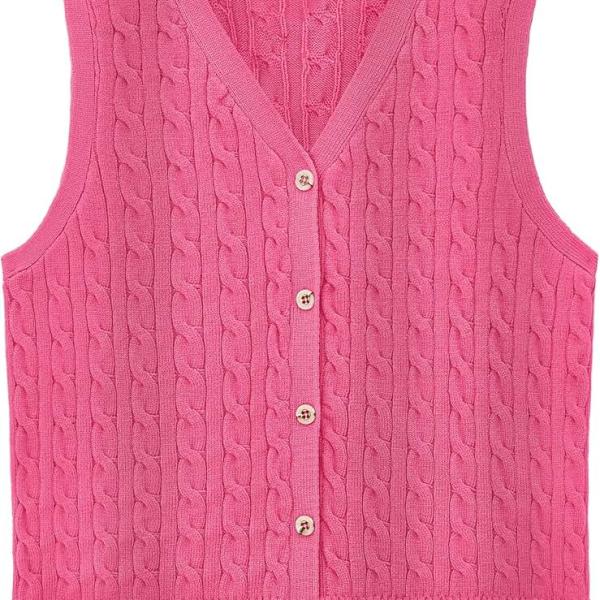 WIHOLL Sweater Vest for Women Cable Knit Cropped Tank Tops Button Up Sleeveless Cardigan Fall Outfits 2024 Fashion