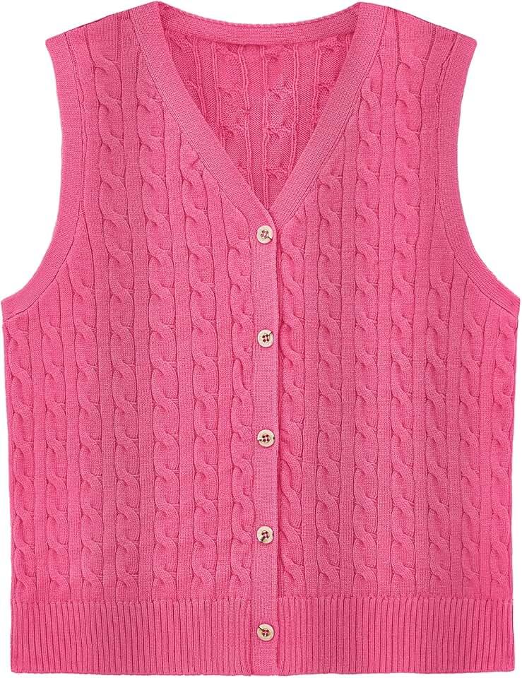 WIHOLL Sweater Vest for Women Cable Knit Cropped Tank Tops Button Up Sleeveless Cardigan Fall Outfits 2024 Fashion