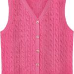 WIHOLL Sweater Vest for Women Cable Knit Cropped Tank Tops Button Up Sleeveless Cardigan Fall Outfits 2024 Fashion