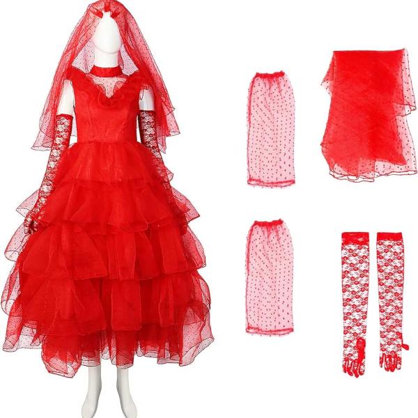 Lydia Deetz Costume Adult Beetle Bride Red Dress Gothic Wedding 80s Halloween Cosplay Costume