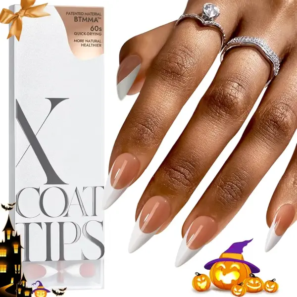 BTArtboxnails French Gel Nail Tips - Halloween Nails French Tip Press on Nails Brown Long Stiletto