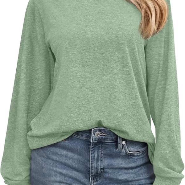 AUTOMET Women's Long Sleeve Shirts Loose Fitted Crewneck Solid Color Basic Tops Casual Outfits