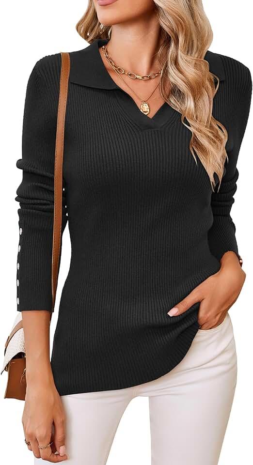 Newshows Womens Fall Fashion Sweater 2024 Business Tops Long Sleeve Clothes Casual Outfits Dressy Shirt Knit Pullover Blouse