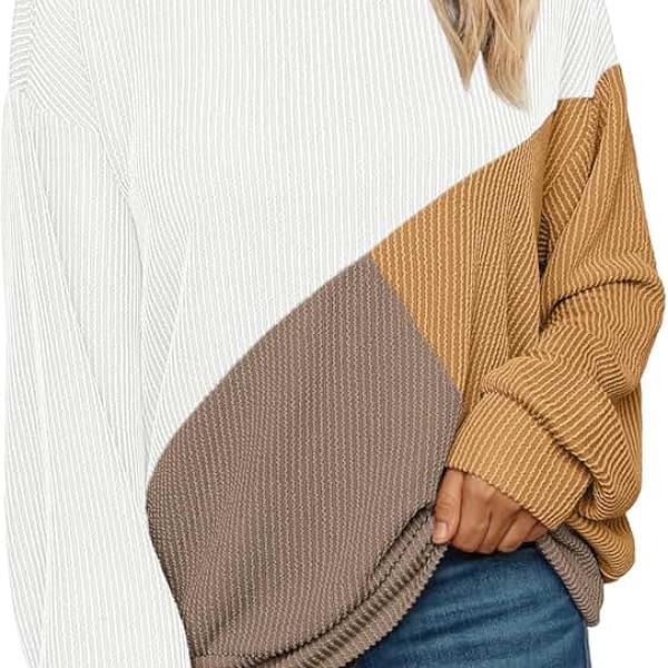 AUTOMET Womens Color Block Long Sleeve Top Crewneck Shirt 2024