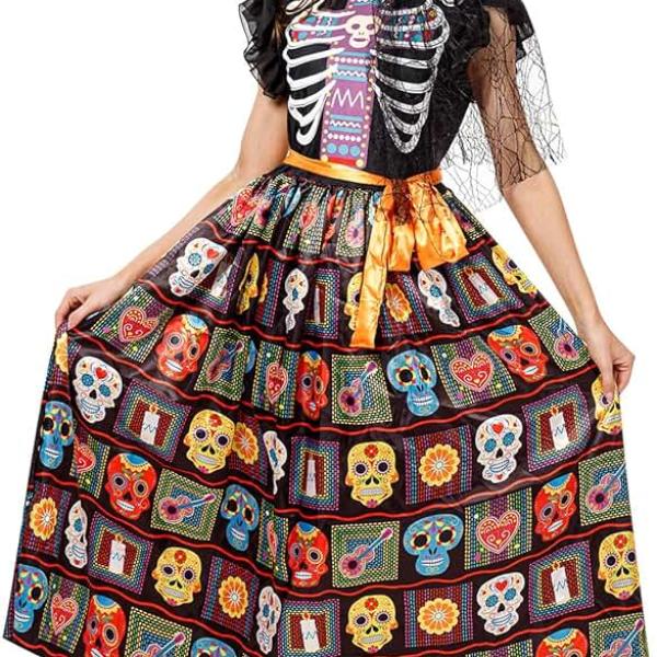 Day of The Dead Costume Adult Women Skull Dress Costume for Women Halloween Dress up with Face