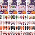 96PCS Halloween Press on Nails Medium, EBANKU Almond Fake Nails Ghost Green Eyes False Nails Blood