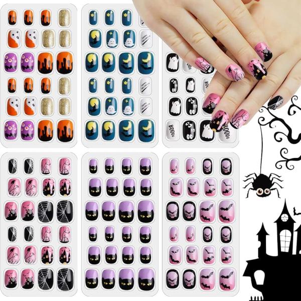 Kalolary 144 PCS Halloween Kids False Nails, Press On Children Nails kids Full Cover Short Fake