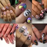 144 Pcs Halloween Press on Nails Kit Short Square Fake Nails 6 Styles Full Cover Little Ghost Skull