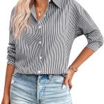 Zeagoo Striped Button Down Shirts for Women Casual Loose Long Sleeve Shirts Business Work Tunic Top