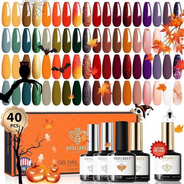 modelones Gel Nail Polish Set, 36 Pcs Holiday Color Gel Polish 7ML Set Soak Off Orange Green Brown