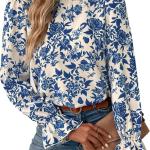 MakeMeChic Women's Floral Print Long Sleeve Ruffle High Neck Blouse Shirt Top