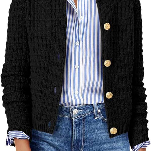 Zeagoo Women's 2024 Cardigan Sweaters Button Down Crew Neck Open Front Long Sleeve Knit Cropped Jackets